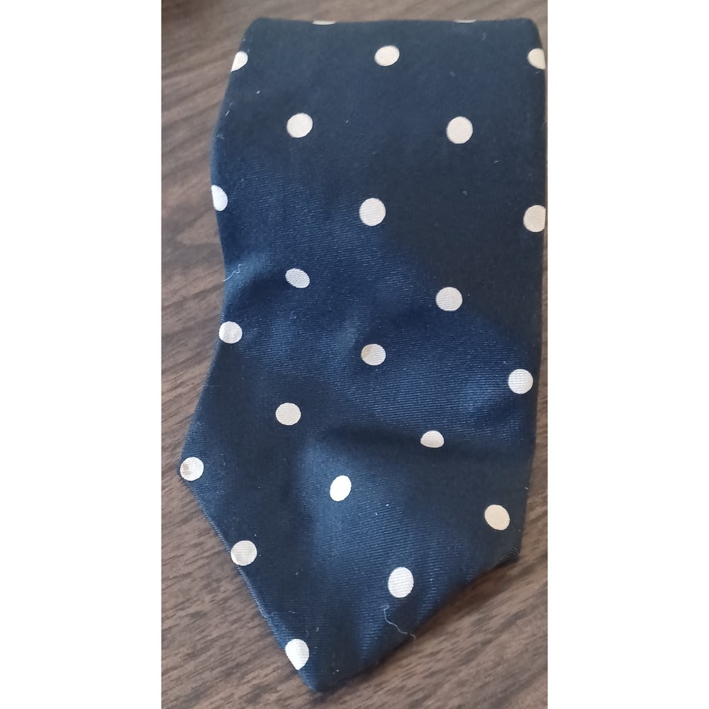Bachrach Polka Dot Tie Men Navy Blue Silk Hand Printed Italy Made in USA Dapper